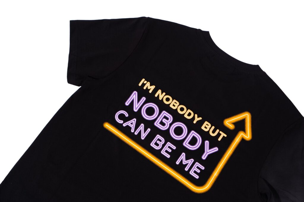 i'm nobody but nobody can be me piattella uncle's farm t-shirt purple and yellow